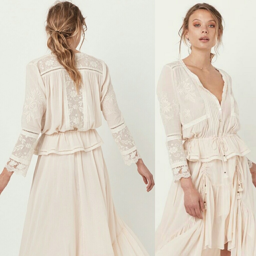 New spell Maggie embroidered blouse top taupe XXS